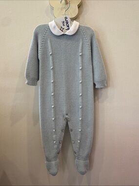 NWT Mi Lucero Knit Footie with Baubles, Light blue Size 6m
